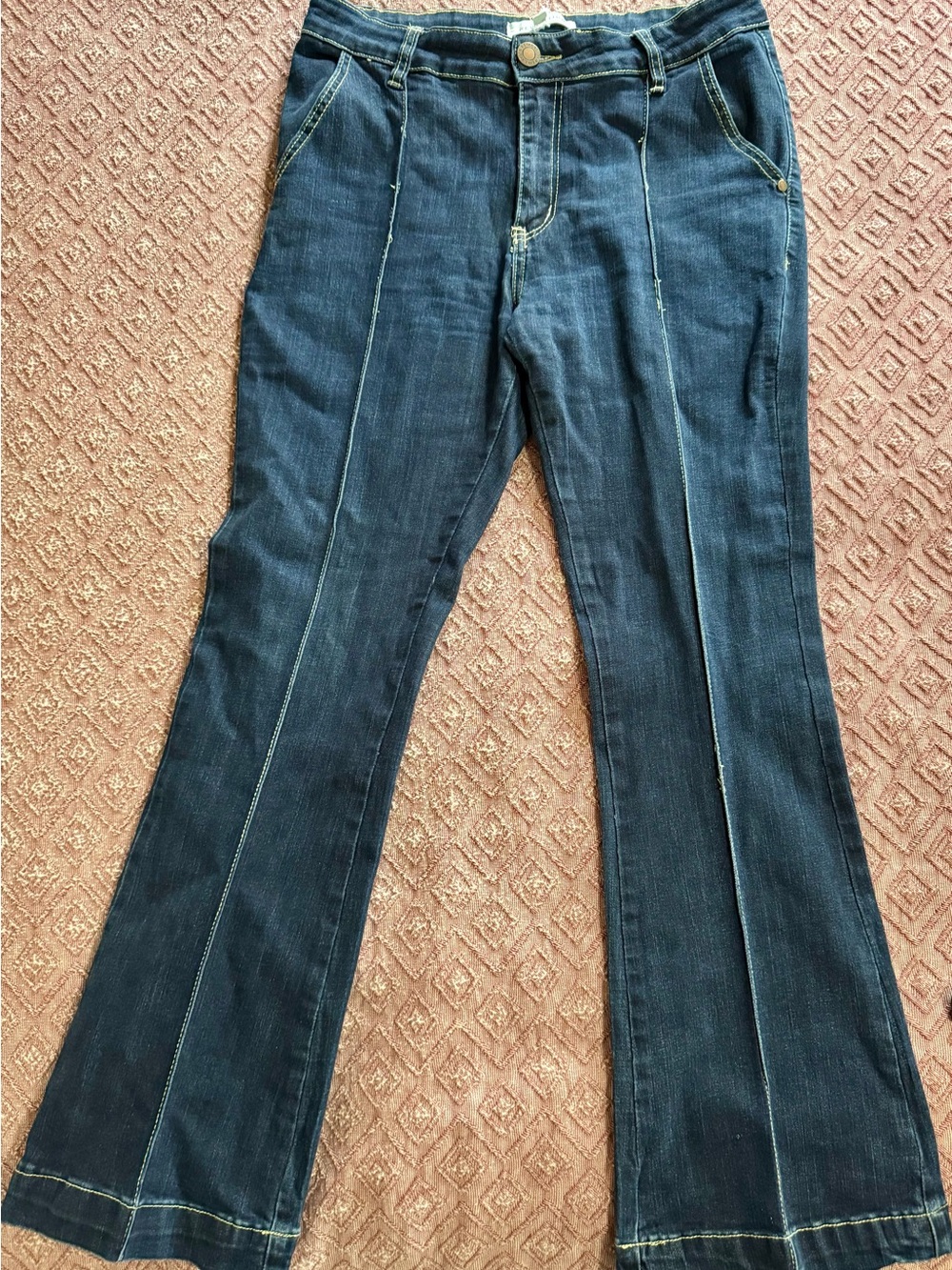 Women's Dark Indigo Flare Jeans with Front Seams Size 12
